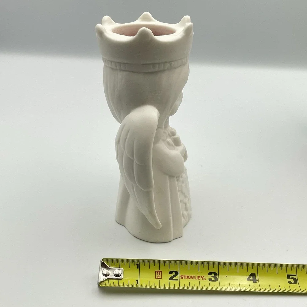 Vintage 1970s Angel Light Candle Holder Japan‎ White Bisque Figurine w Box